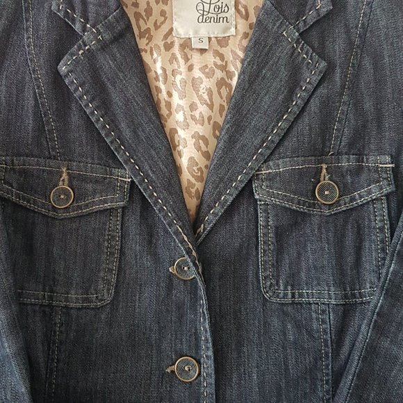 LOIS DENIM Jean Jacket Blazer Small US S Stretch Denim Dark Wash - Picture 4 of 11